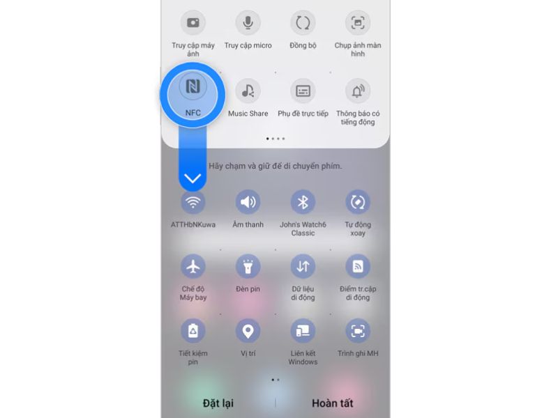 Bật NFC từ thanh công cụ nhanh