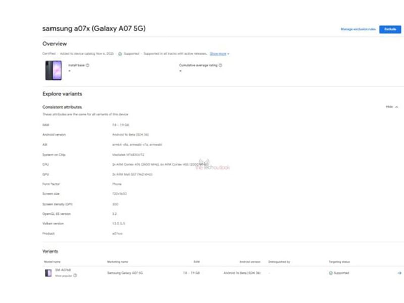 Cấu hình Samsung Galaxy A07 5G lộ diện
