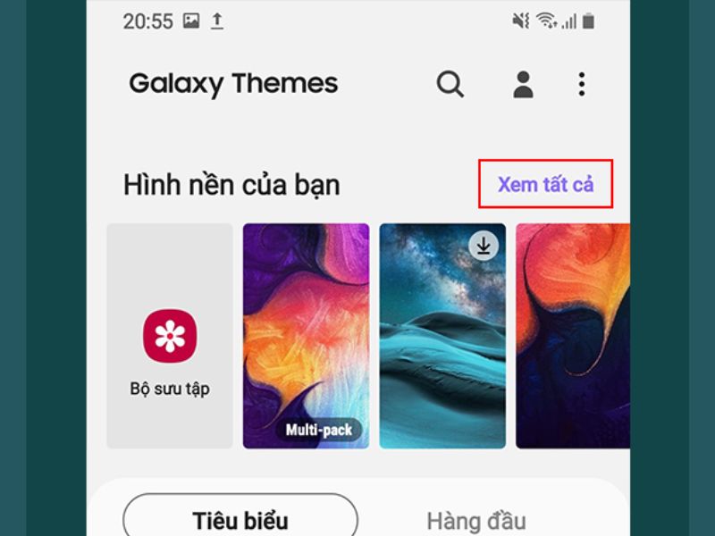 Chọn hình nền Samsung từ thư viện mặc định hoặc Galaxy Themes