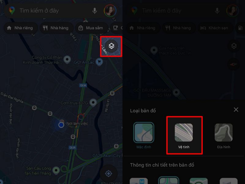 Mở Google Maps và chuyển sang chế độ hiển thị “Vệ tinh”
