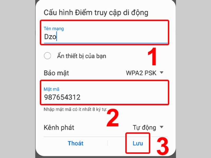 Đặt mật khẩu và tên mạng WiFi