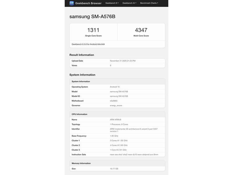 Hiệu năng Galaxy A57