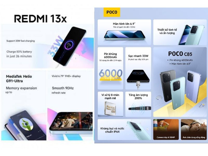 Hiệu năng Redmi 13x và POCO C85