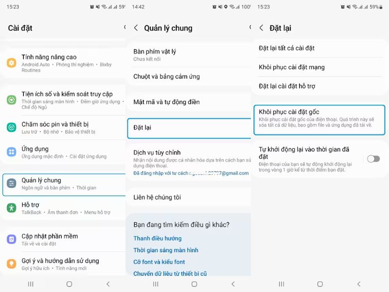 Khôi phục từ trong cài đặt (phổ biến nhất)
