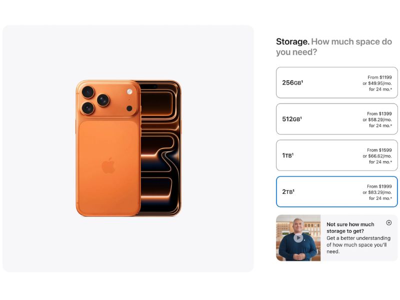 Phiên bản 2TB lần đầu xuất hiện trên iPhone 17 Pro Max