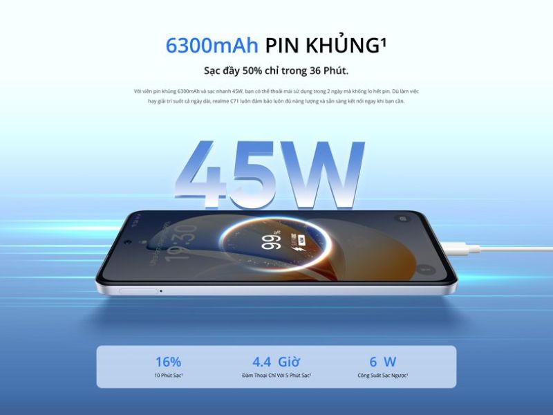 Realme C71 có pin khủng, hỗ trợ sạc nhanh 45W