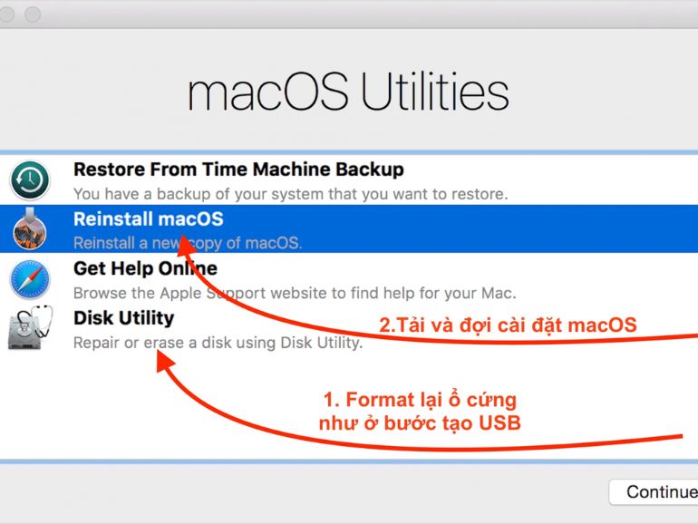 Sử dụng Disk Utility và cài đặt lại macOS (Các phiên bản macOS cũ hơn hoặc khi cần tùy chỉnh)