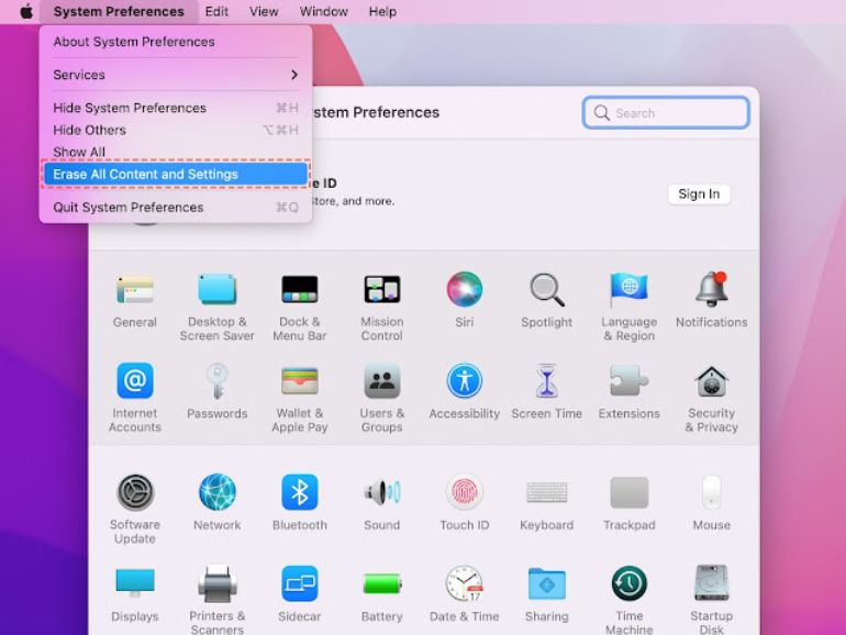 Sử dụng Erase All Content and Settings (macOS Monterey trở lên)