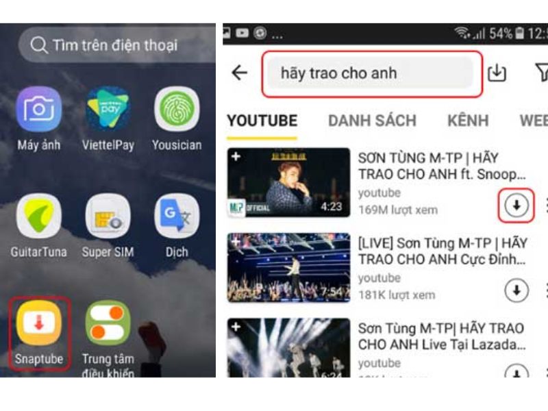 tải video youtube về điện thoại bằng Snaptube