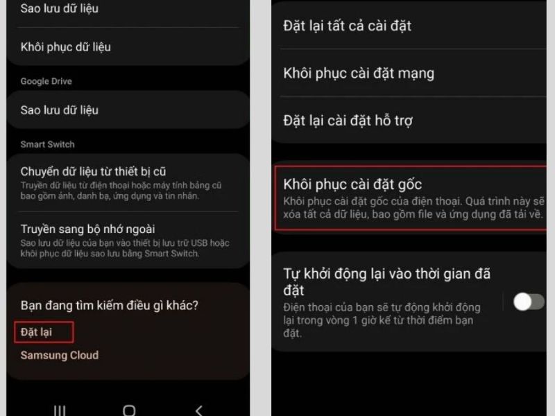 Khôi phục cài đặt gốc – Phương án cuối cùng để tắt chế độ an toàn Samsung
