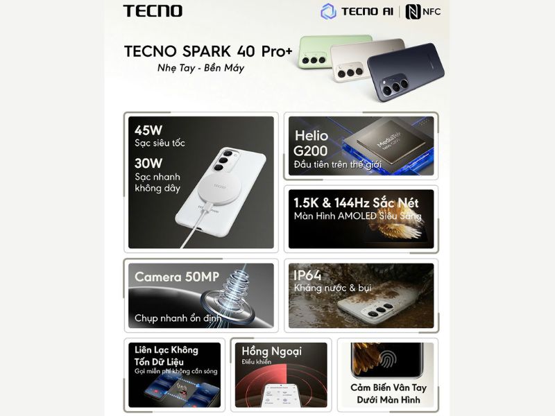 Thông số cấu hình mạnh mẽ của Tecno Spark 40 Pro+