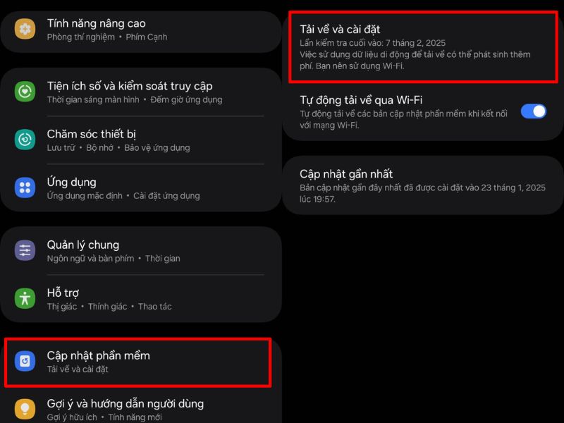 Tiến hành cập nhật One UI 7