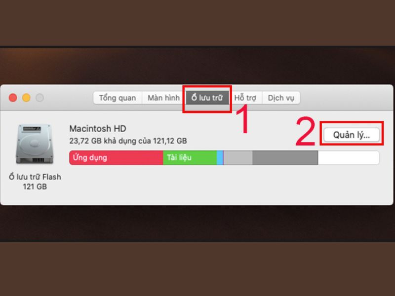 Sử dụng Quản lý bộ nhớ (Storage Management): Chọn "Giới thiệu về máy Mac này" (About This Mac).