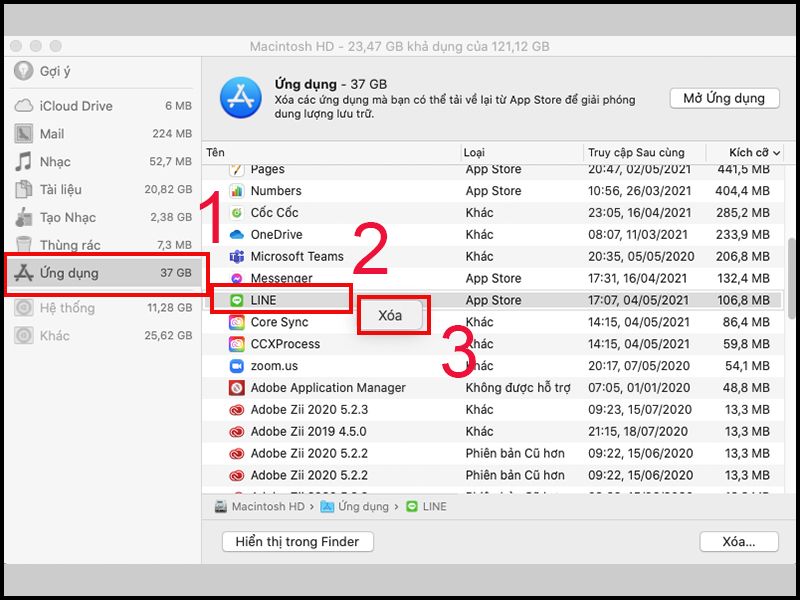 Sử dụng Quản lý bộ nhớ (Storage Management): Chọn tab "Ổ lưu trữ" (Storage), sau đó nhấp vào "Quản lý..." (Manage...).