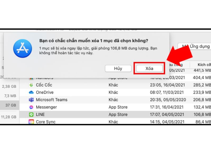 Sử dụng Quản lý bộ nhớ (Storage Management): Trong cửa sổ Quản lý bộ nhớ, chọn "Ứng dụng" (Applications) từ thanh bên.