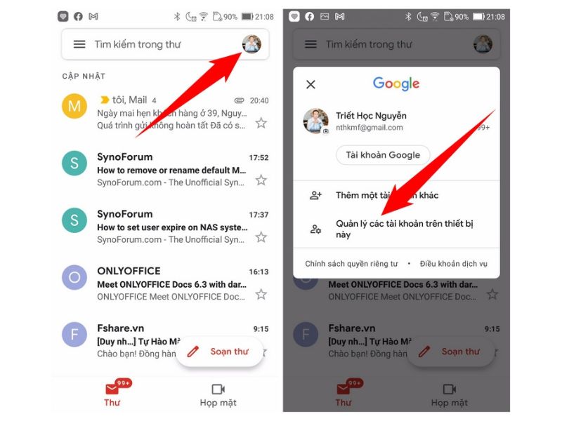 Các bước đăng xuất Gmail trên thiết bị Androi 