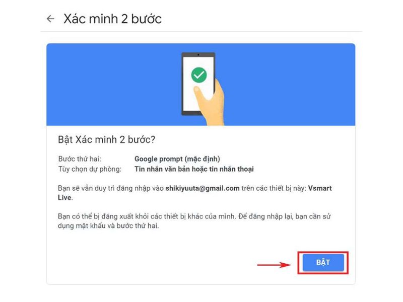 Bật tính năng xác thực 2 bước trên Gmail