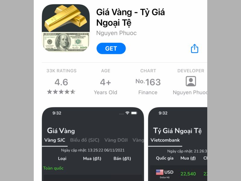 App theo dõi Giá Vàng Tỷ giá ngoại tệ