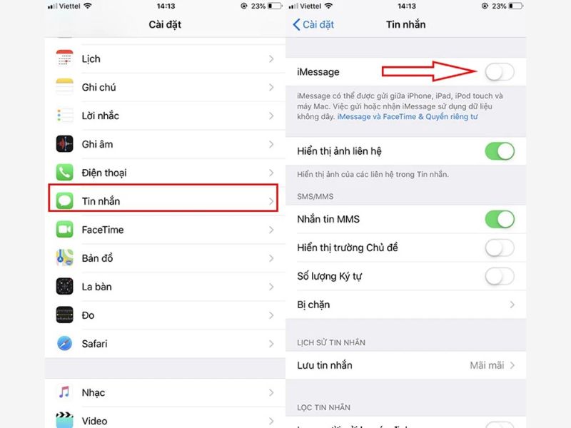 Bật tính năng iMessage trên iPhone