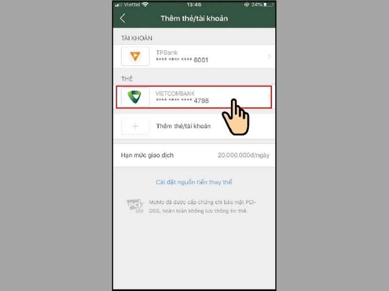 Bước 2: Chọn tài khoản ngân hàng muốn huỷ liên kết