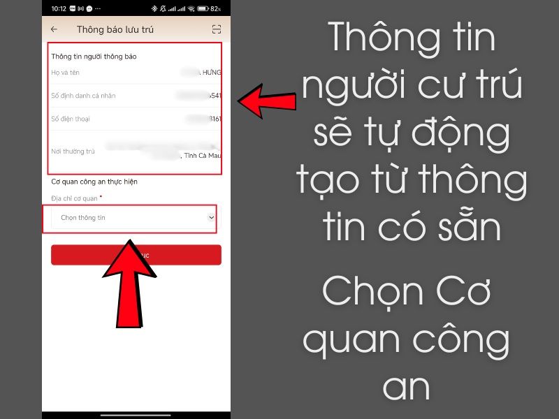 Điền thông tin vào đăng ký tạm trú trên VNeID