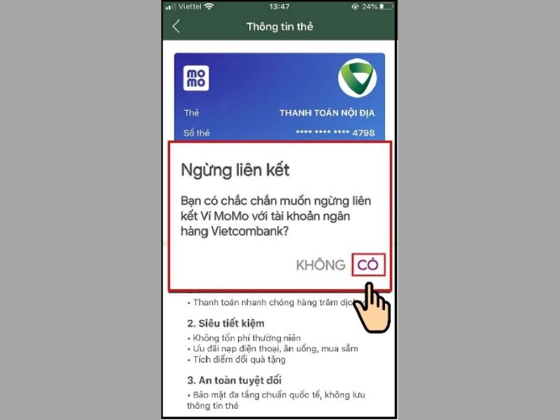 Bước 3: Xác nhận huỷ liên kết tài khoản