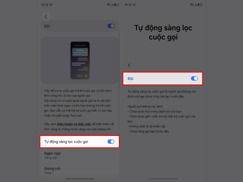 Bật tự động sàng lọc cuộc gọi bằng AI trên Samsung