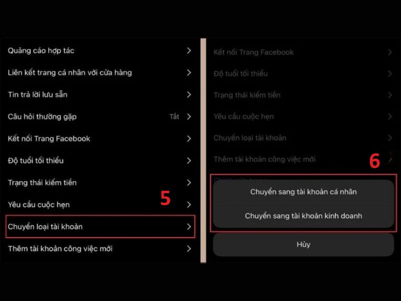 Chuyển lại sang tài khoản cá nhân trên Instagram