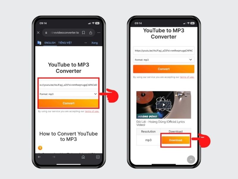 Tải xuống file MP3 đã chuyển đổi thành công