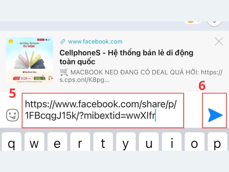 Gửi link Facebook qua Zalo đơn giản