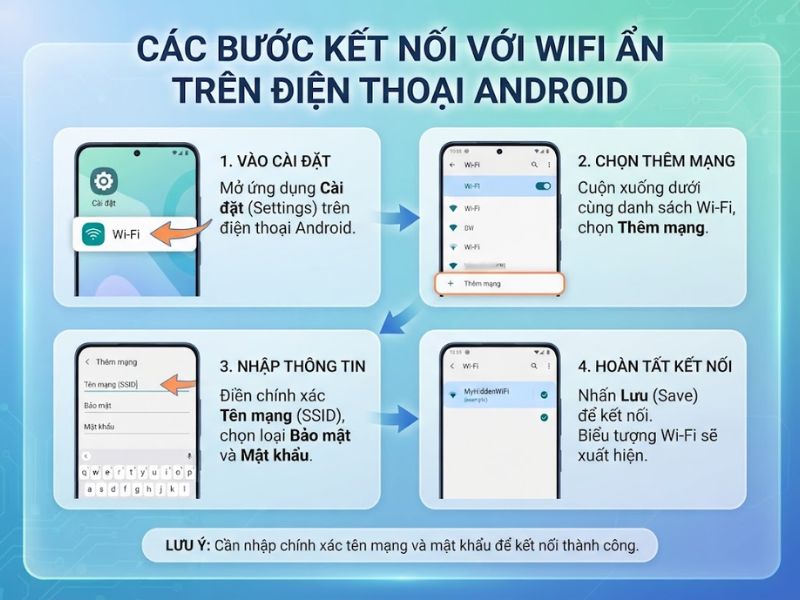 Các bước kết nối với Wifi ẩn trên điện thoại Android