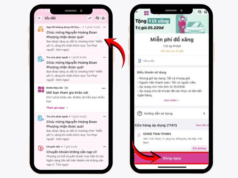 Sử dụng mã miễn phí 1 lít xăng