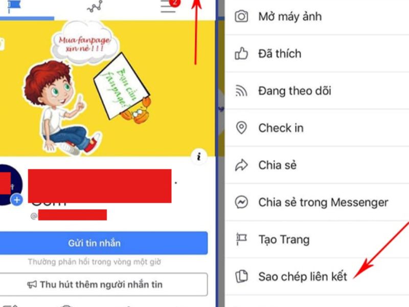 Cách copy link Fanpage Facebook trên điện thoại