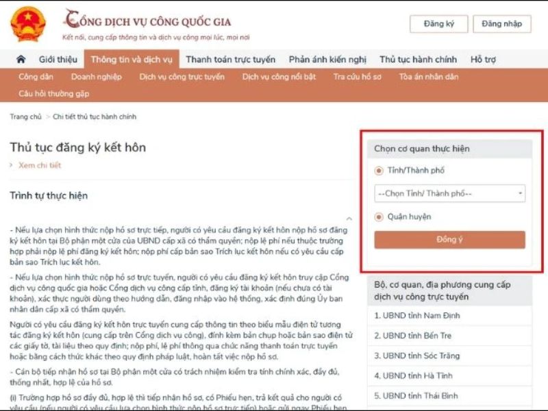 Thủ tục đăng ký kết hôn online
