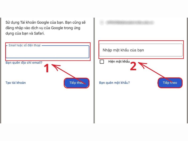 Đăng nhập tài khoản Google khôi phục dữ liệu