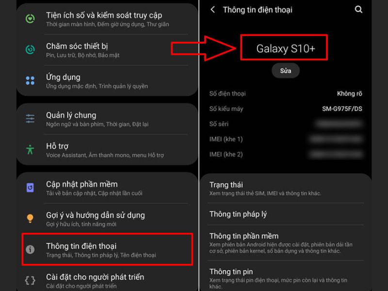 Xem tên điện thoại Samsung
