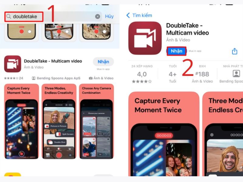 Quay video 2 camera bằng ứng dụng Double take