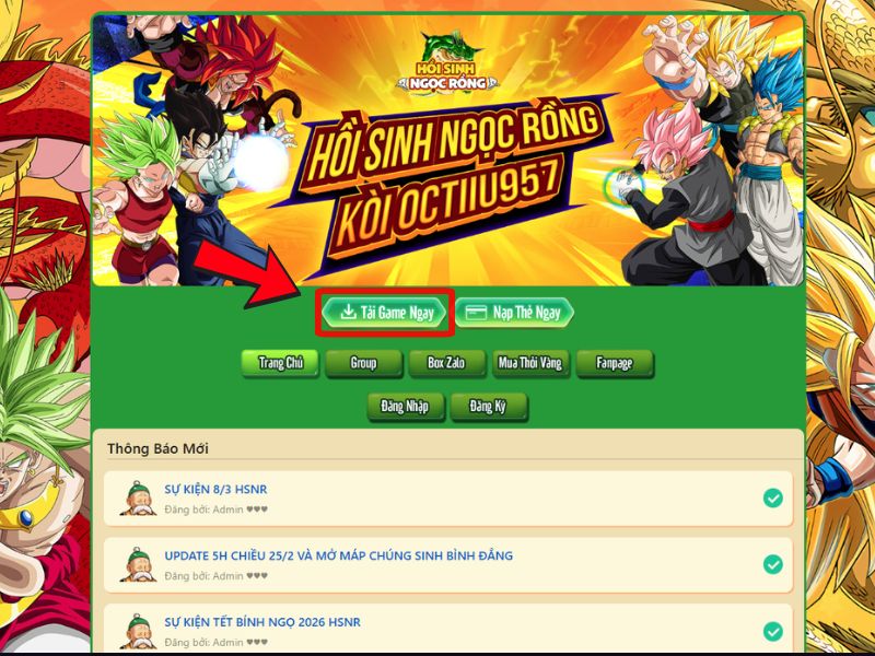 Ấn chọn tải game Hồi ức ngọc rồng