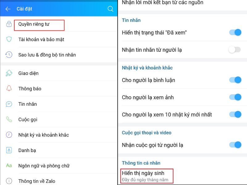 Cách tắt thông báo sinh nhật của mình trên Zalo