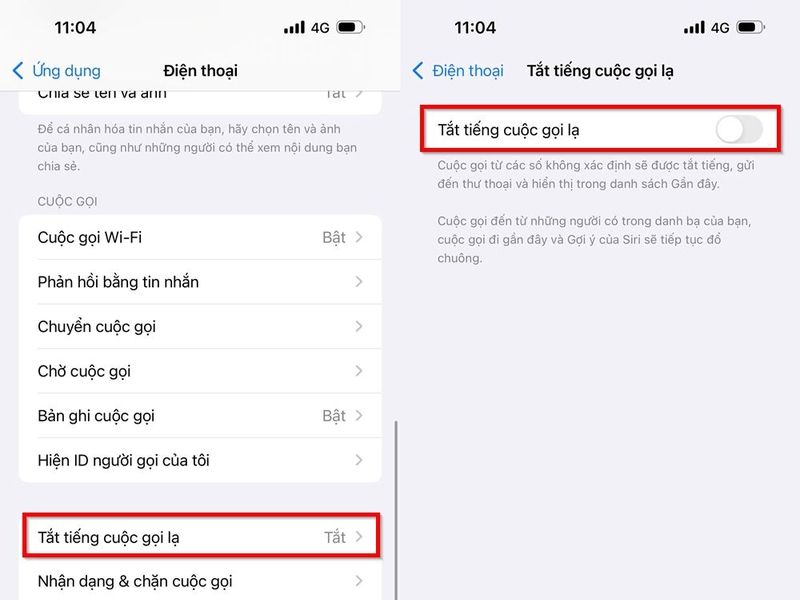 Cách tắt tiếng cuộc gọi từ người lạ trong Cài đặt