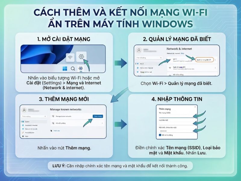 Cách thêm và kết nối mạng Wi-Fi ẩn trên máy tính Windows
