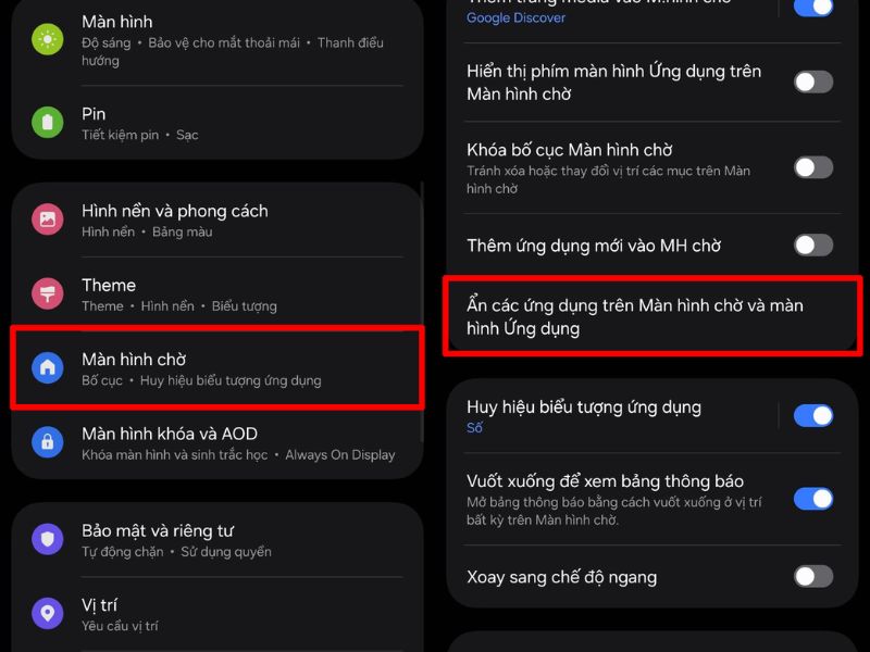Cách tìm ứng dụng bị ẩn trên Samsung bằng cài đặt màn hình chính