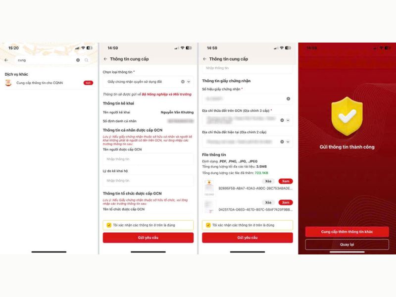 Các bước nhập thông tin chứng nhận quyền sử dụng đất VNeID