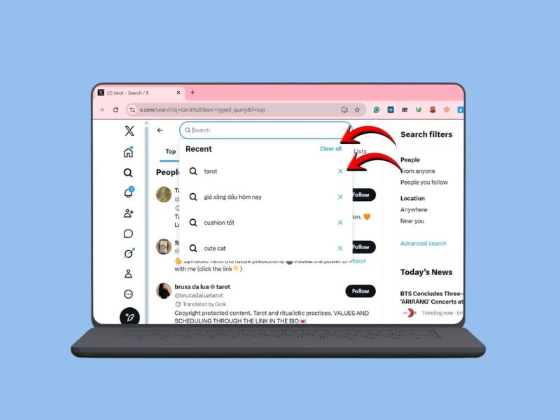 Cách xóa lịch sử tìm kiếm trên X trên máy tính