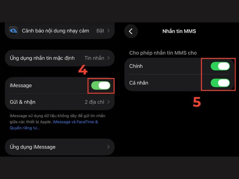 Bật iMess trên iPhone để gửi ảnh qua tin nhắn