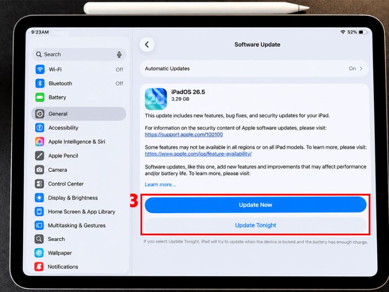 Cập nhật iPadOS cho iPad thông qua Wifi