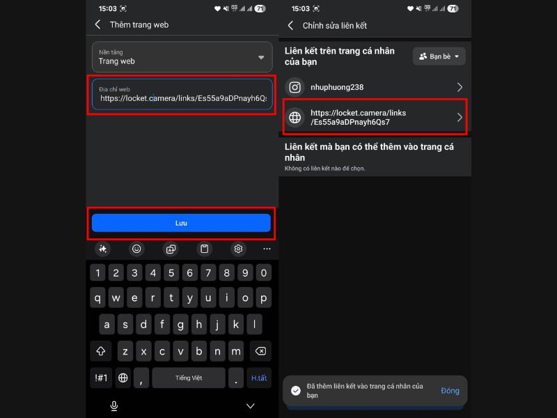Cách gắn link Locket trên Facebook đơn giản