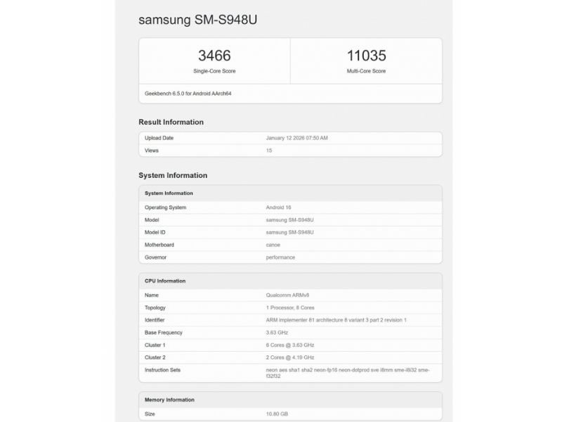 Chip Galaxy S26 Ultra lộ diện trên Geekbench