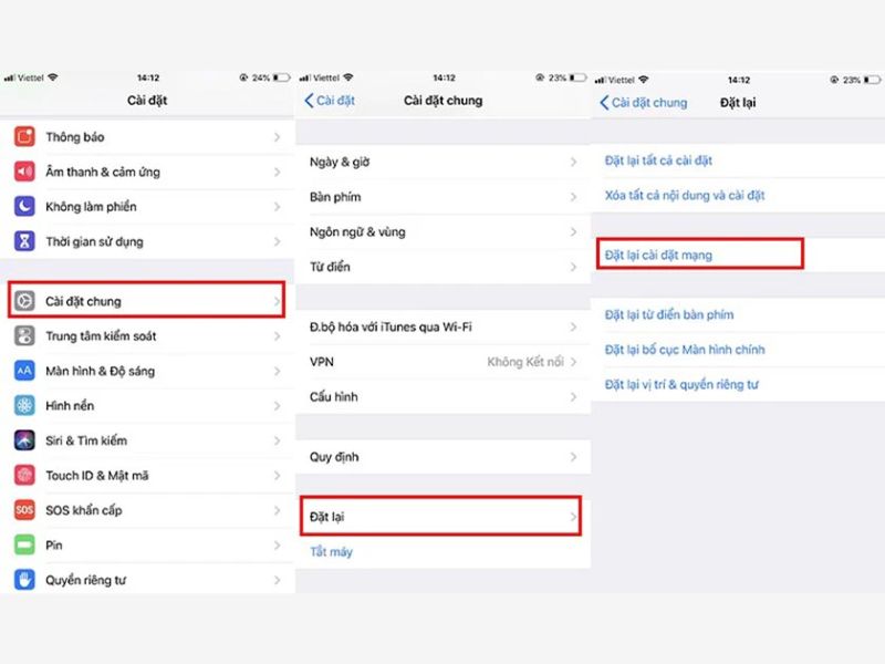 Cài đặt lại mạng trên iPhone