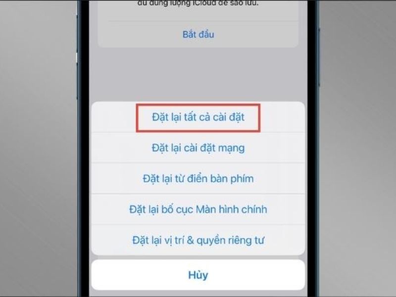 Đặt lại tất cả cài đặt